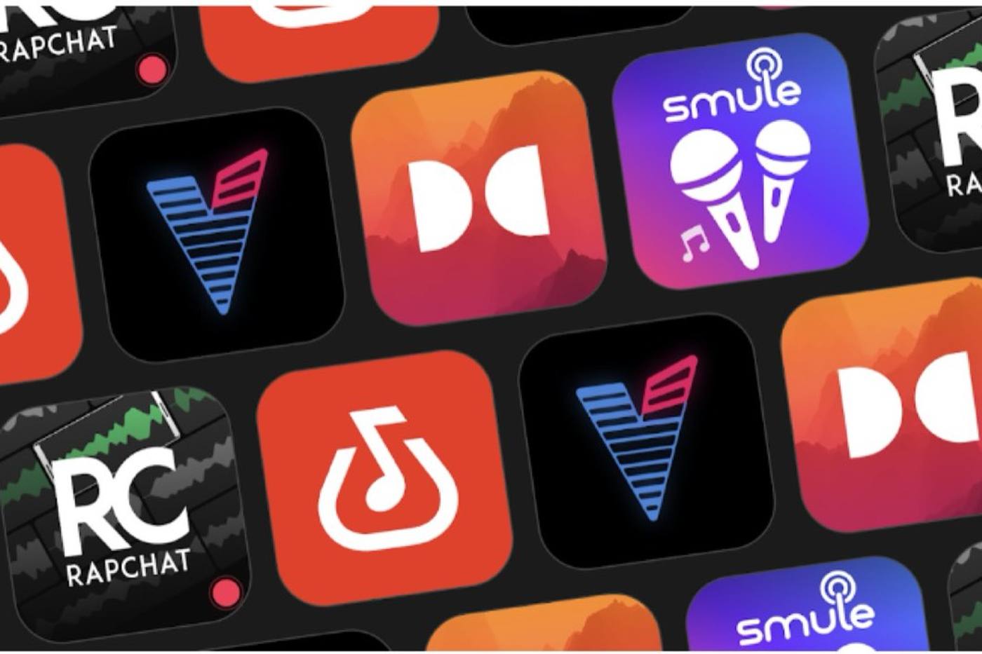 A tiled pattern of music-making app icons.